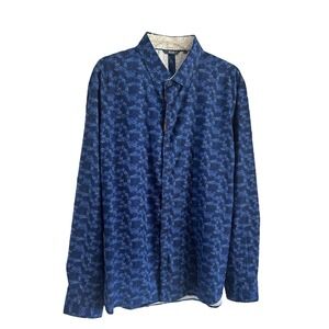 Bohio Mens Long Sleeve Blue Button Down Shirt in Navy Large